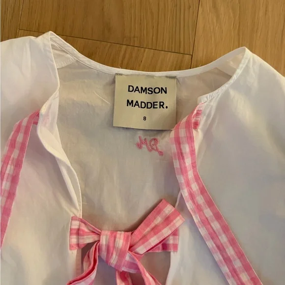 White Blouse with Pink Gingham Bows - Picture 2 of 2